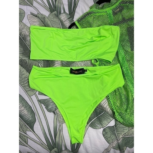 Fashion Nova Luxe Neon Green Lime Nadiya Embellished Fishnet Midi Dress Size XL - Picture 7 of 8